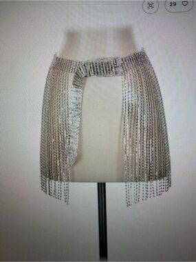 DA VEAMOR Silver Crystal Fringe Mini Skirt with Belt,one size, NWT